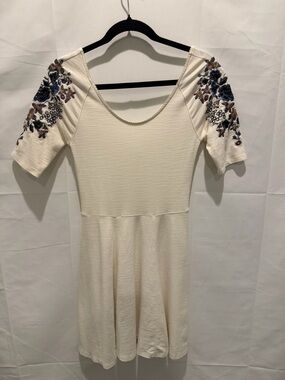 Free people Cream Mini Dress with Floral Embroidery.skater,boho,spring,summer